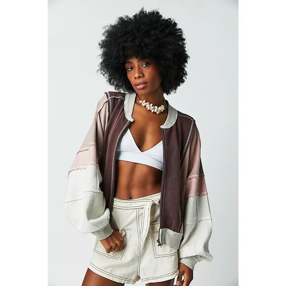 We The Free People Starburst Bomber Sweatshirt Full Zip Dolman Oversized XL - Picture 3 of 16